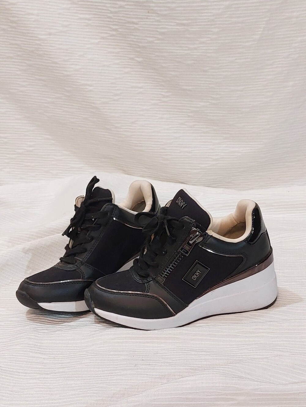 DKNY Black Wedge Lace-Up Sneakers Size 5.5